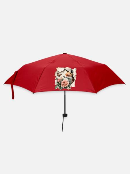 Fuchs mit Schmetterling - Regenschirm (klein) - Rot