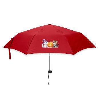 Süße Halloween Katzen mit Kürbis – Smilla & Fiete - Regenschirm (klein) - Rot - Vorne
