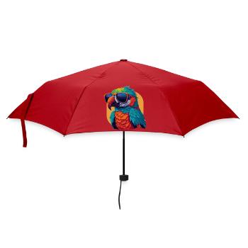 Farbenfroher Charmer: Retro Papagei T-Shirt - Regenschirm (klein) - Rot - Vorne