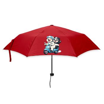 Polar Bear and Panda Bear on a Scooter - Umbrella (small) - red - Front
