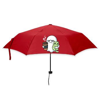 Halloween Kaffee Geist mit Zombie Katze - Regenschirm (klein) - Rot - Vorne