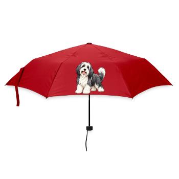 Bearded Collie Kawaii Style – Süßer Hund - Regenschirm (klein) - Rot - Vorne