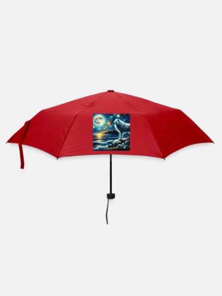 Polarwolf Starry Night - Regenschirm (klein) - Rot