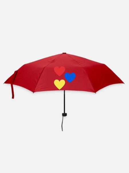 Herz-Trio in Primärfarben - Regenschirm (klein) - Rot