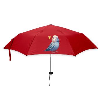 Wellensittich mit Schmetterling - Regenschirm (klein) - Rot - Vorne