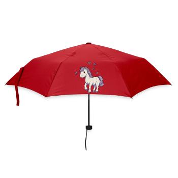 Süßes Pony mit Schmetterlingen - Regenschirm (klein) - Rot - Vorne