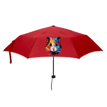 Farbenfrohes Pop-Art Hamsterporträt - Regenschirm (klein) - Rot - Vorne