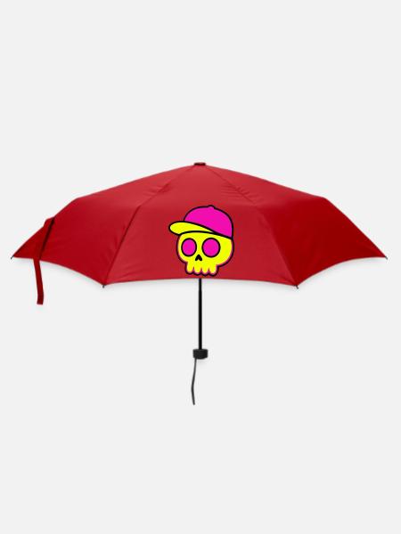 Neon Skull Cap Design - Regenschirm (klein) - Rot