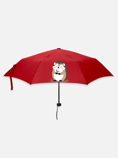 Süßer Igel mit Blatt - Regenschirm (klein) - Rot