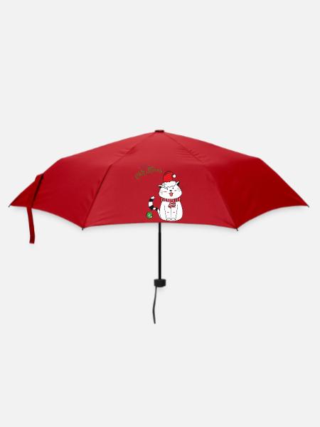 Weihnachtskatze mit Weihnachtsmütze - Regenschirm (klein) - Rot