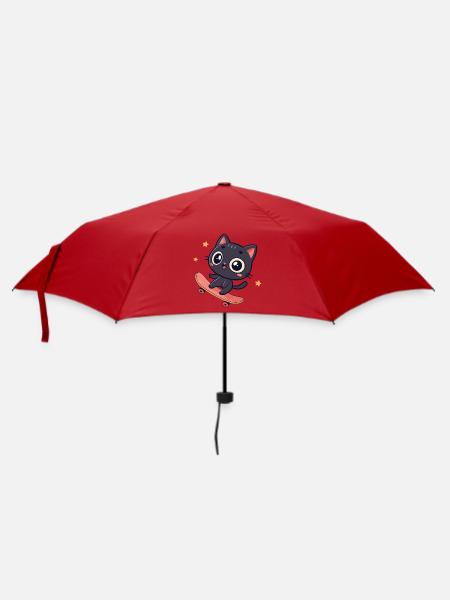 Kawaii-Katze auf Skateboard - Regenschirm (klein) - Rot