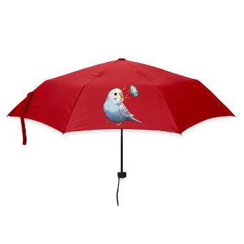 Wellensittich mit Schmetterling - Regenschirm (klein) - Rot - Vorne