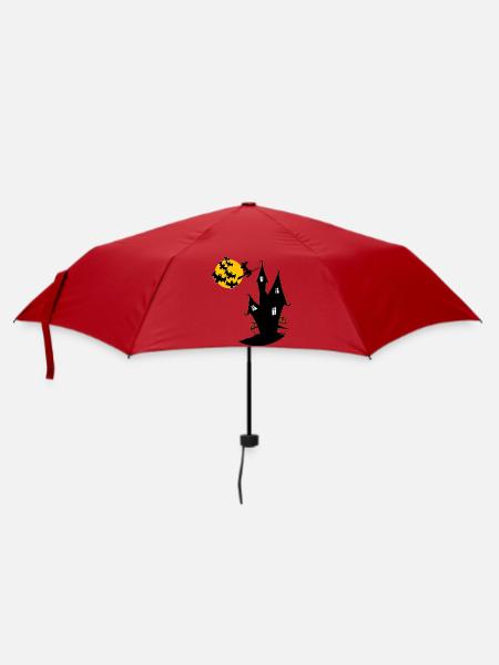 Hexenhaus mit Mond und Fledermäusen - Regenschirm (klein) - Rot