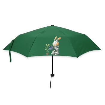 Roboter Hase gießt Pflanze - Regenschirm (klein) - Flaschengrün - Vorne
