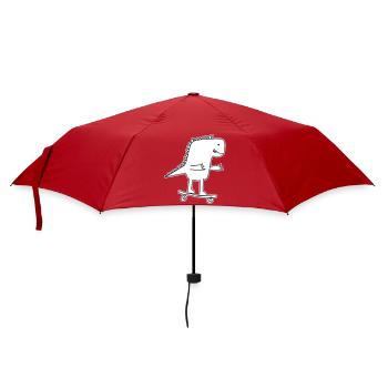 Dino Skateboard Cartoon, Cool Dinosaur Nerd Kids - Umbrella (small) - red - Front
