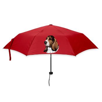 Basset Portrait - Regenschirm (klein) - Rot - Vorne
