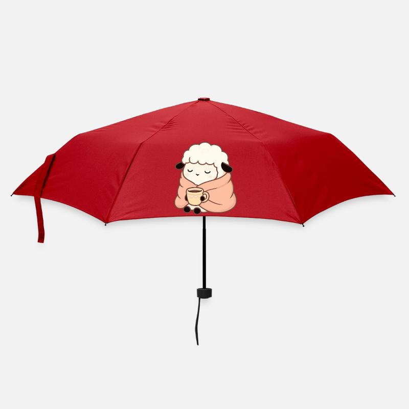 Schaf mit Tee – Ruhige Illustration - Regenschirm (klein) - Rot