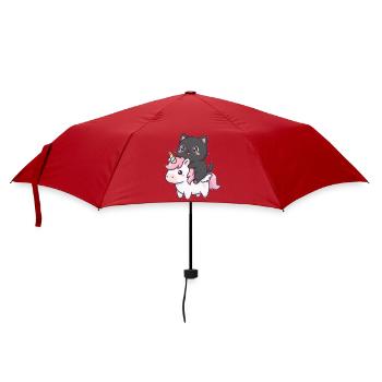 Katze auf Einhorn - Regenschirm (klein) - Rot - Vorne