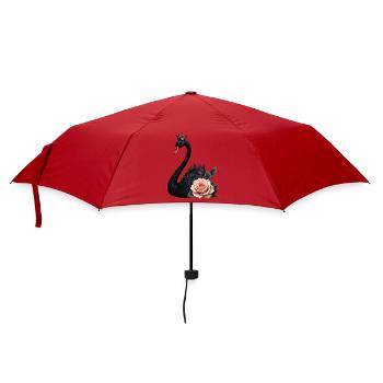 Schwarzer Schwan, gekrönt mit Rose - Regenschirm (klein) - Rot - Vorne