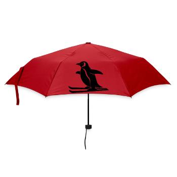 Minimalistischer Pinguin Skifahrer Winter Sport - Regenschirm (klein) - Rot - Vorne