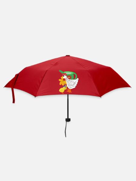 Huhn und Küken im Blumengarten - Regenschirm (klein) - Rot