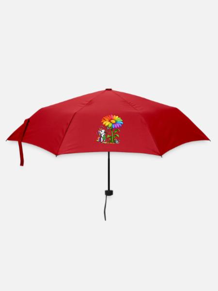 Regenbogen-Sonnenblume und Einhorn-Gärtner - Regenschirm (klein) - Rot