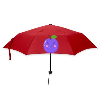 Blau-violette Kawaii Pflaume – Süßes Frucht Design - Regenschirm (klein) - Rot - Vorne