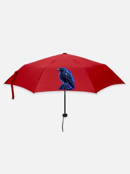 Schwarzer Rabe mit blauer Aura - Regenschirm (klein) - Rot