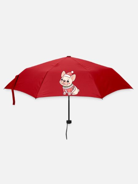 Weihnachtswelpe im roten Pullover - Regenschirm (klein) - Rot