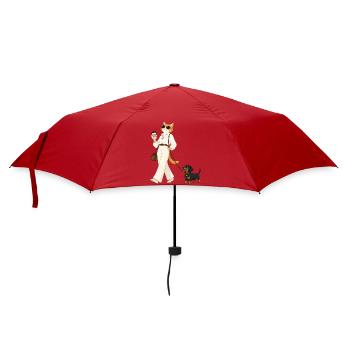 Stylish cat with dachshund during coffee walk - Umbrella (small) - red - Front