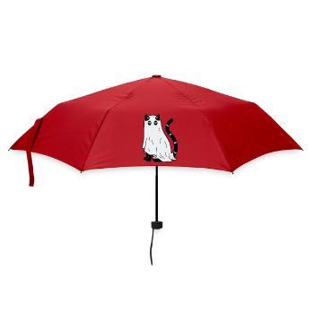 Halloween Katze Gespenst - Regenschirm (klein) - Rot - Vorne