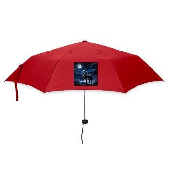 Blauer Mondlöwe in Nachtwald - Regenschirm (klein) - Rot - Vorne