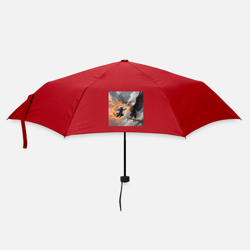 Legendary Beast and Warrior in Battle - Umbrella (small) - red