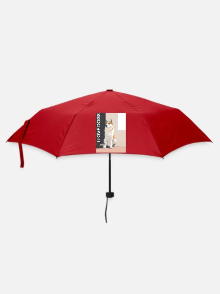 Hundeporträt mit Love Botschaft - Regenschirm (klein) - Rot