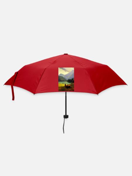 Landschaft mit See, Boot und Berge - Regenschirm (klein) - Rot