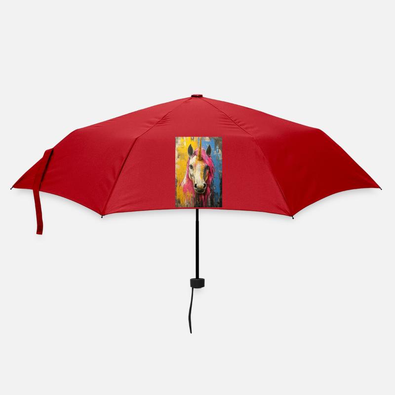 Farbiges Einhornporträt - Regenschirm (klein) - Rot