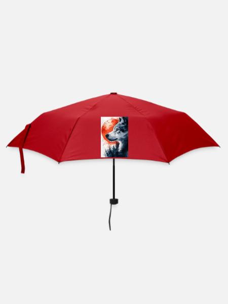 Illustration eines Wolfes - Regenschirm (klein) - Rot