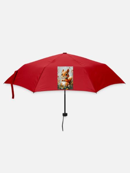 Illustration eines Eichhörnchens - Regenschirm (klein) - Rot