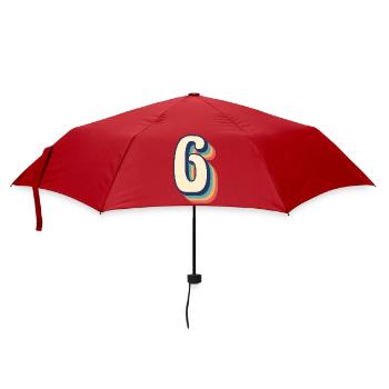 Vintage Retro T-Shirt Nummer 6 sechs Sechs sei seis - Regenschirm (klein) - Rot - Vorne