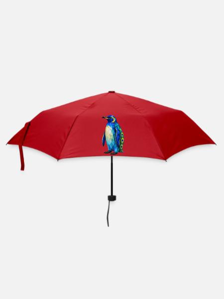 Pfauen-Pinguin – Low Poly Art - Regenschirm (klein) - Rot