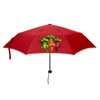 Strong vegetable team – broccoli, carrot & beetroot - Umbrella (small) - red - Front