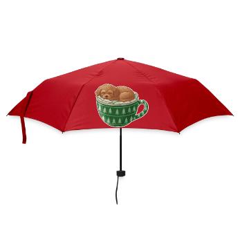 Schlafender Welpe im grünen Becher - Regenschirm (klein) - Rot - Vorne