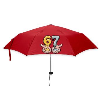67 - Funny Six Seven T-Shirt - Regenschirm (klein) - Rot - Vorne