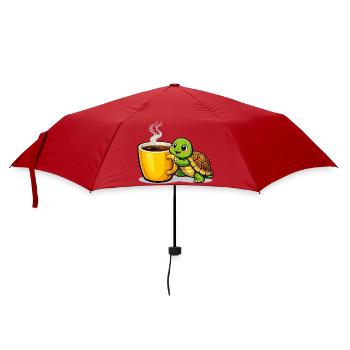 Kaffeeturtle mit dampfendem Becher - Regenschirm (klein) - Rot - Vorne