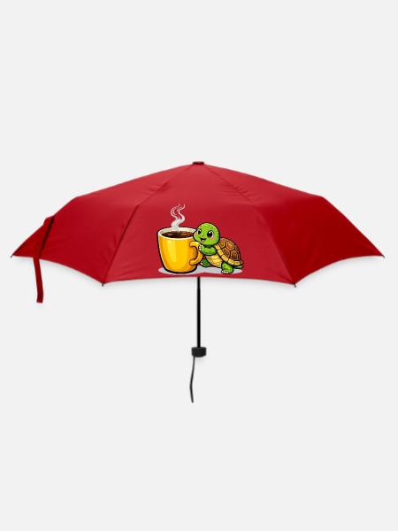 Kaffeeturtle mit dampfendem Becher - Regenschirm (klein) - Rot