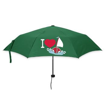 I Love Segeln Wellen Matrose Bootsfahrt Herz Liebe - Regenschirm (klein) - Flaschengrün - Vorne