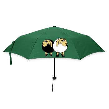 2 Schafe Gucken Skeptisch Beleidigte Freunde Team - Regenschirm (klein) - Flaschengrün - Vorne