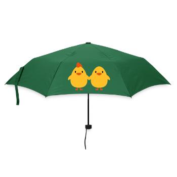 Küken Liebespaar Hahn und Henne - Regenschirm (klein) - Flaschengrün - Vorne