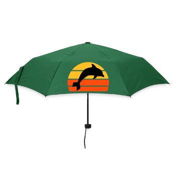 Springender Delphin vor einer geteilten Halbsonne - Regenschirm (klein) - Flaschengrün - Vorne