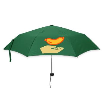 Hand reicht Würstchen - Regenschirm (klein) - Flaschengrün - Vorne